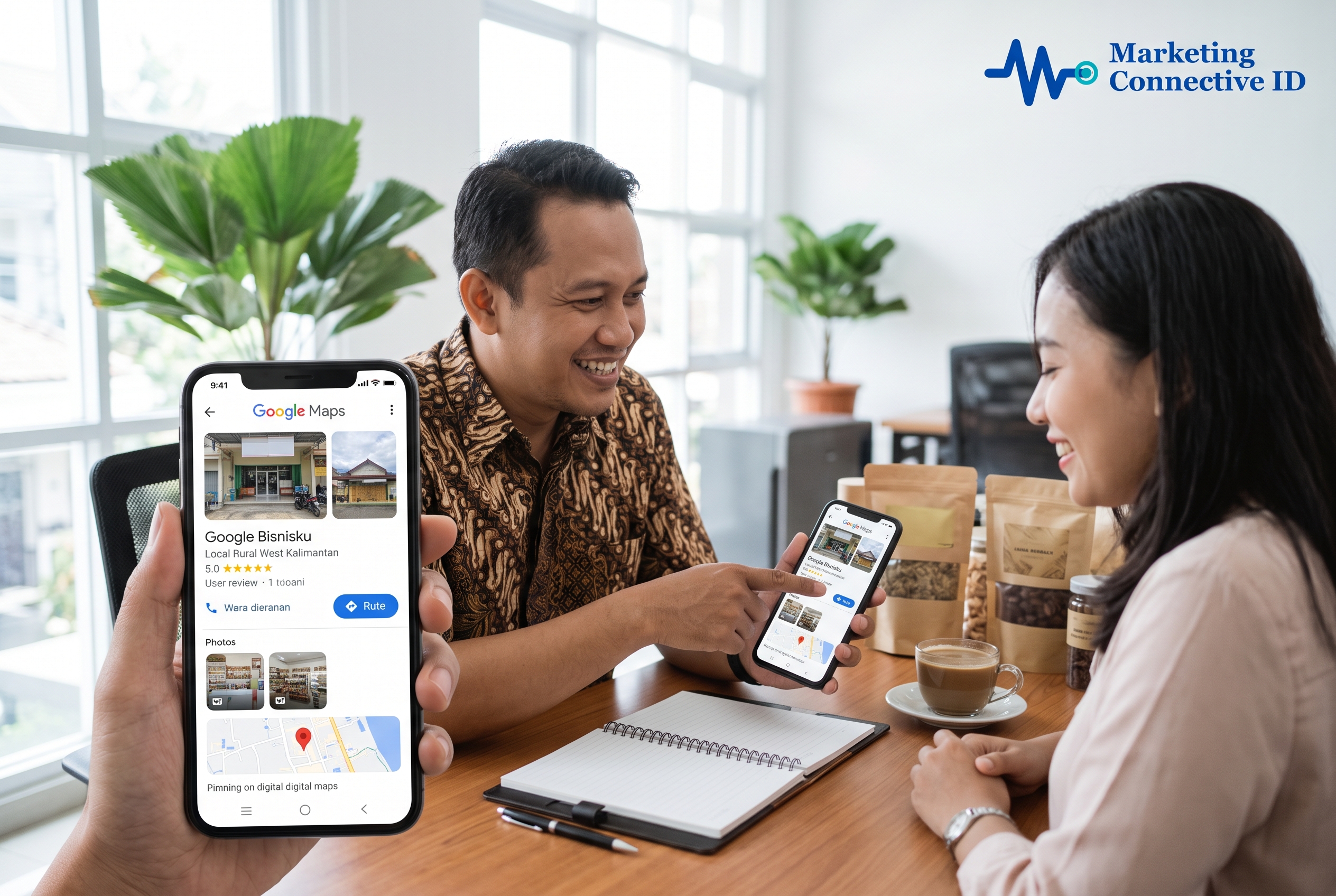 Tampilan peta digital yang menunjukkan lokasi bisnis lokal.