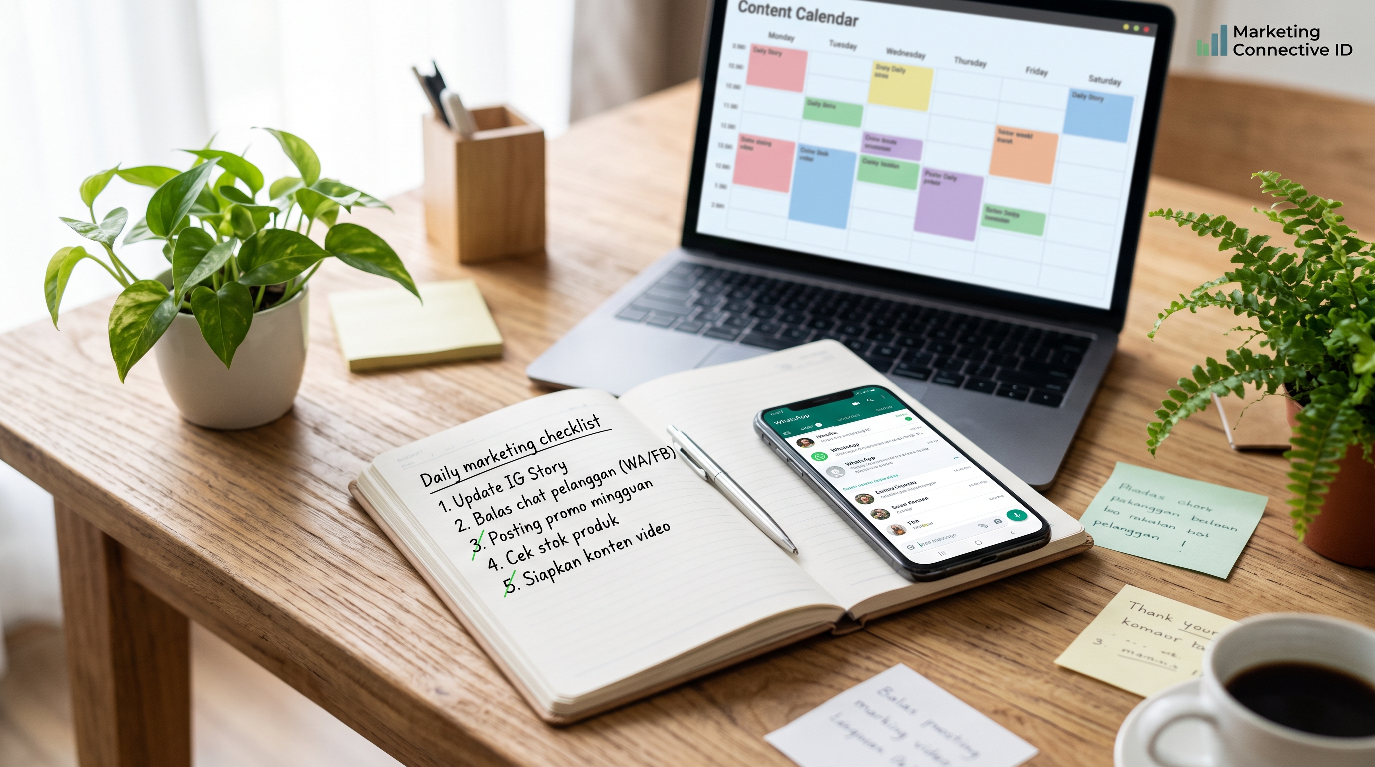 Diskusi tim bisnis mengenai strategi pemasaran digital.